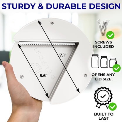 Under Cabinet Lid Jar Opener for Weak Hands and Seniors with Arthritis | Opens Any Cap One Handed, Heavy Duty Steel, Unscrews Bottles and Cans, No Drill, Mounts Out of Sight in your Kitchen Cabinet