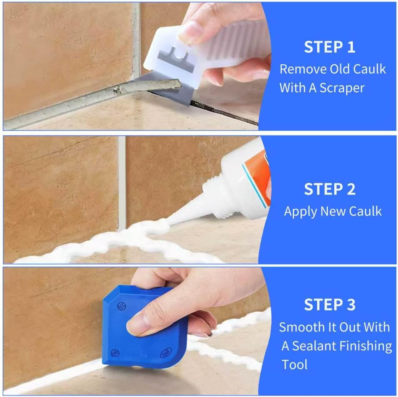 Caulking Tool Kit with Caulk Remover & Putty Knife Scraper | Multifunctional Caulking Tool Set with Caulk Remover, Professional Putty Knife Scraper for Smooth, Clean Sealant Joint