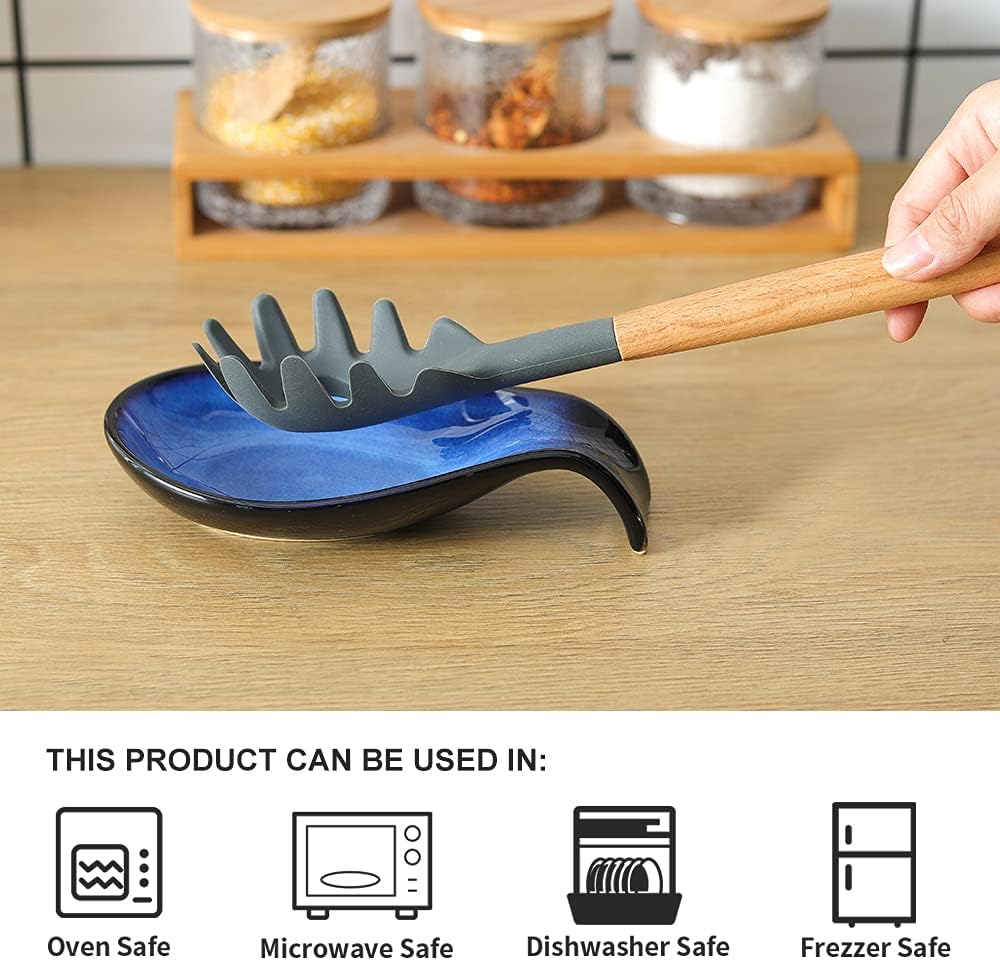 Nihow Ceramic Pot Lid Holder While Cooking for Kitchen Counter/Stove Top | Blue,Stable, Dishwasher Safe, Keep Counter Top Tidy and Clean,Water Proof,Saving Space,Heat Resistant