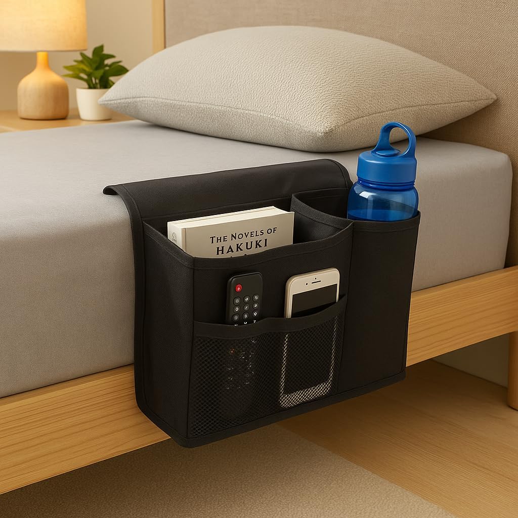 Bedside Caddy Organizer for Bunk Bed, Loft Bed, and Dorm, Storage for Phone, Tablet, Remote, Magazines, Water Bottle, Perfect for College Dorm Room Essentials – Warsaw Grey