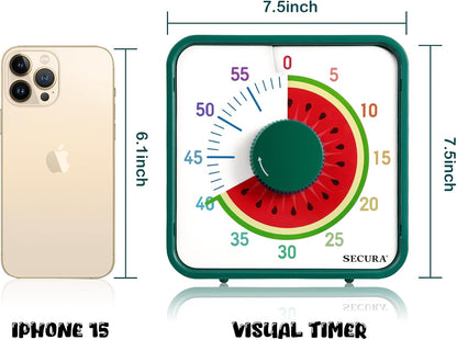 Secura 7.5-Inch Fruit Visual Timer for Kids, 60-Minute Countdown Timer for Classroom or Kitchen, Durable Mechanical Timer Clock with Magnetic Backing (Orange)