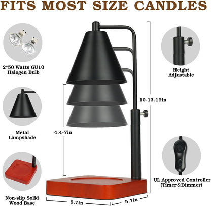 Modern Candle Warmer Lamp with Timer, Dimmable Candle Lamp Warmer, Mothers Day Birthday Gifts for Women Men, Black Candle Warmer, Adjustable Candle Light Warmer, Cozy Living Room Bedroom Home Decor