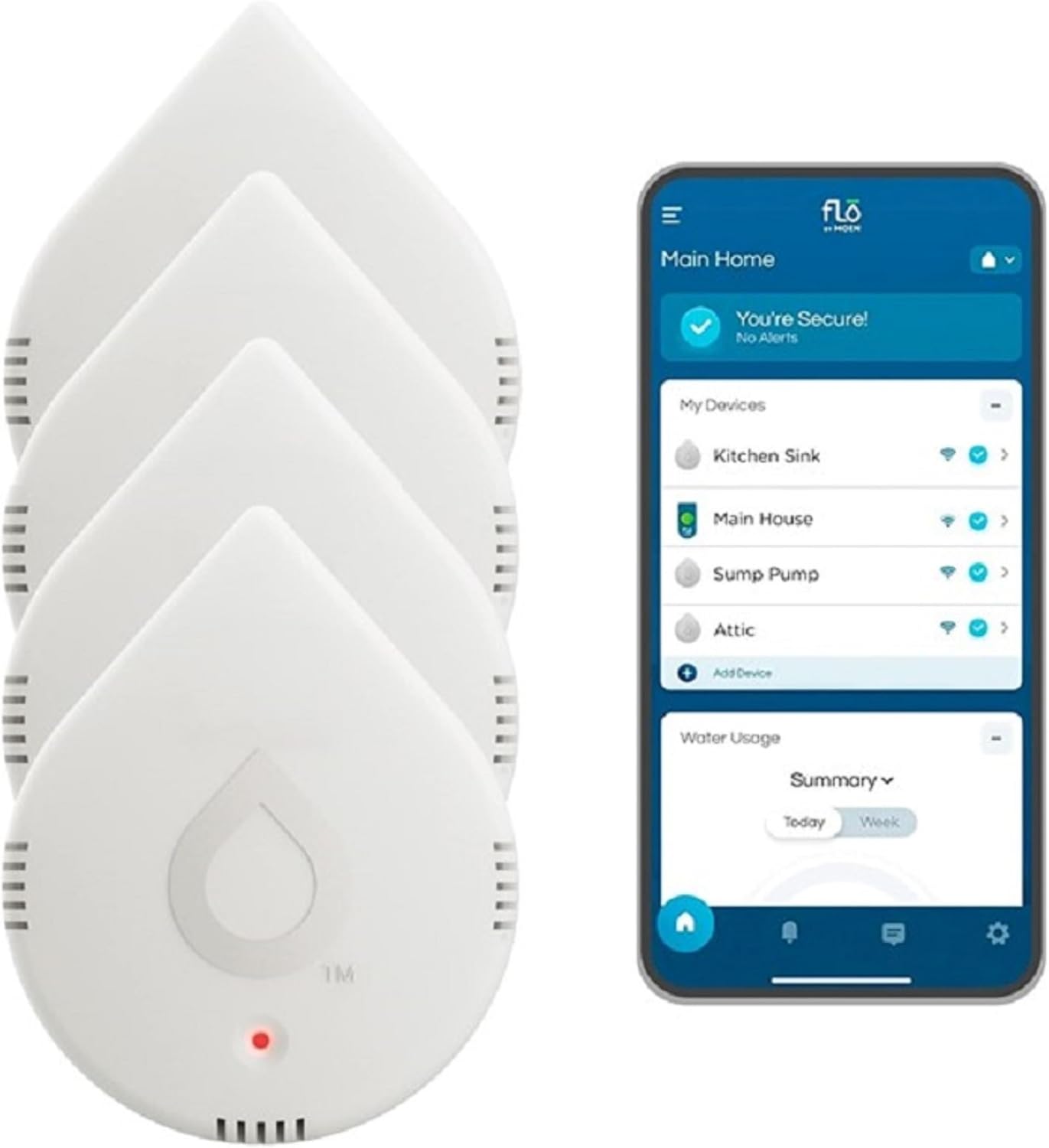 Moen 920-005 Flo Smart Water Leak Detector, White, 3-Pack