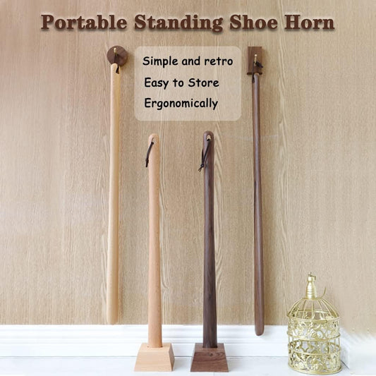 Shoe Horn Shoe Helper Stick Long Japanese Style Beech Wood Shoehorn, Durable Black Walnut Shoe Spoon, Shoe Helper with Stable Base, Various Sizes (Color : Brown Color, Size : 75cm)