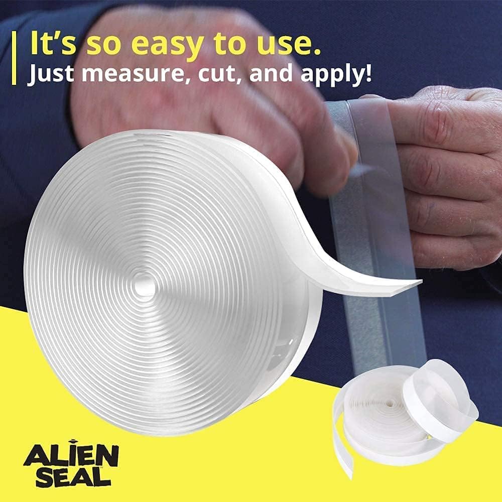 Alien Draft Insulation Tape Transparent Silicone Weather Stripping Door Seal Strip and Under Door Draft Stopper for Windows and Door Bottoms As Seen On TV (20 Feet - 2 Rolls)