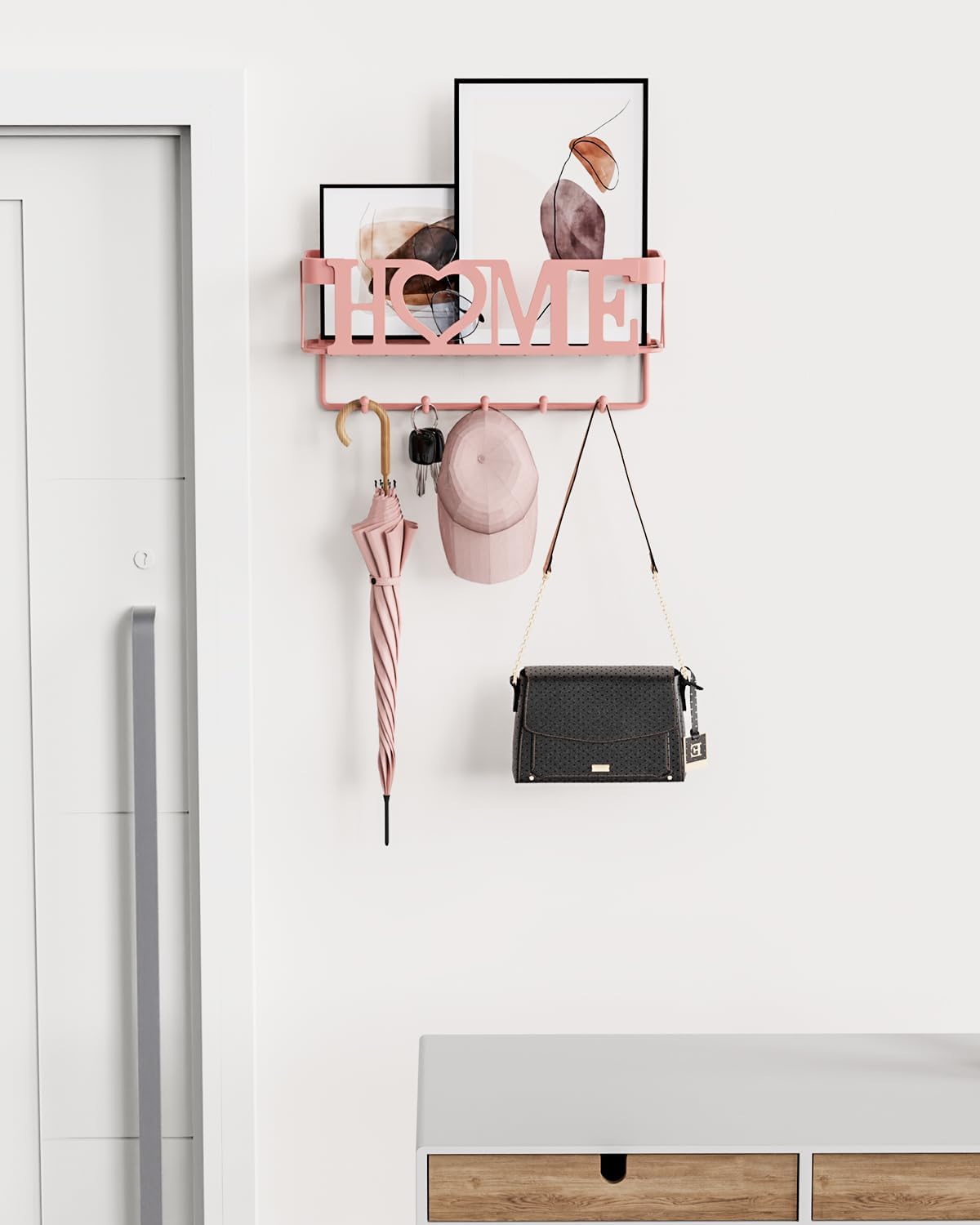Key Holder for Wall - Key Rack with 5 Key Hooks, 11.02" L×2.75" W×4.92" H, Key and Mail Organizer Wall Mount with Mesh Basket, Key Hanger for Wall, Entryway, Home Decor(Matte Black)