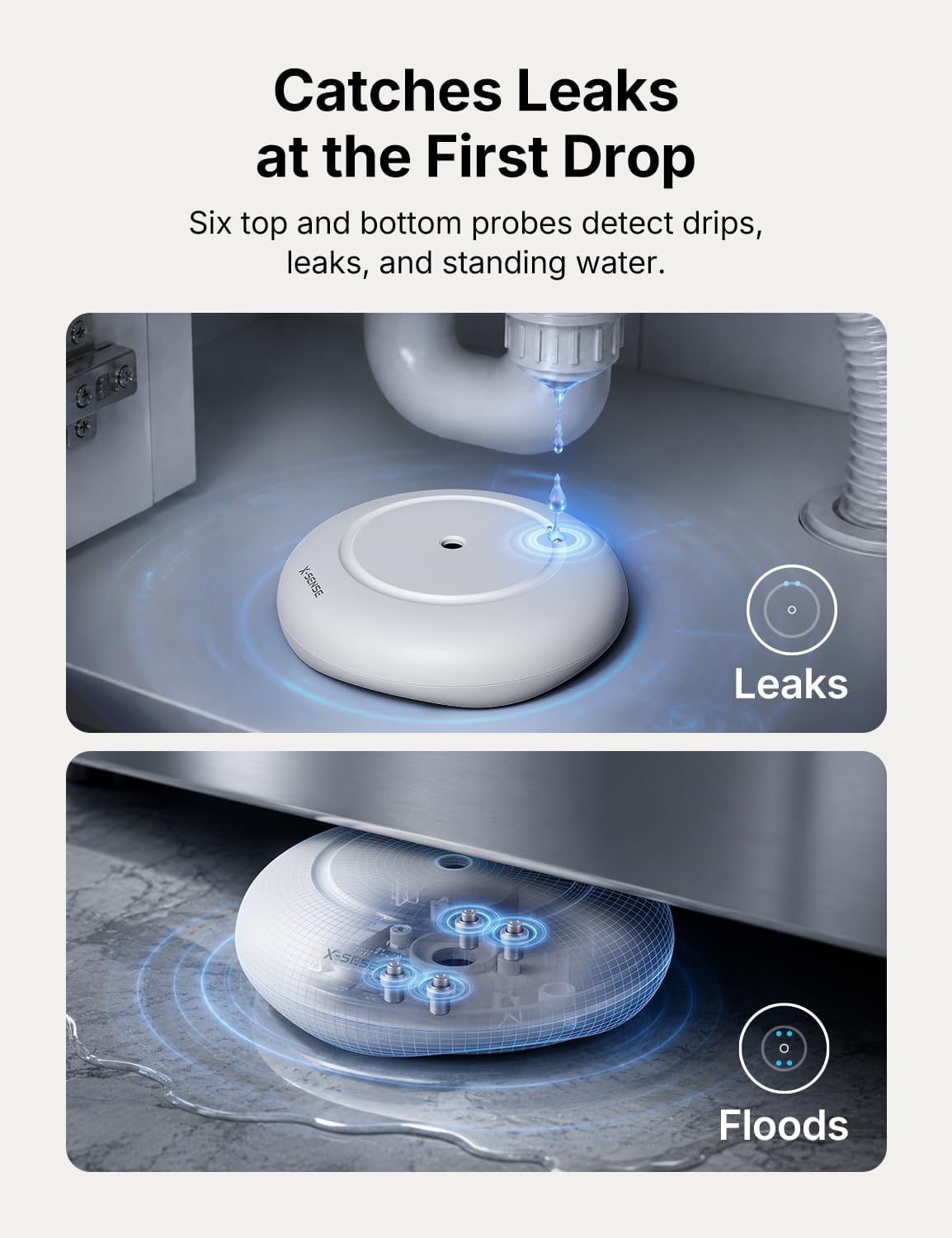 X-Sense Wi-Fi Water Leak Detector Kit, 120 dB, 3 Sensors + Base, SWS54 | Real-Time Alerts, 1804 ft Range, IP66 Waterproof, Detects Water as Low as 0.4 mm, for Sinks & Washers