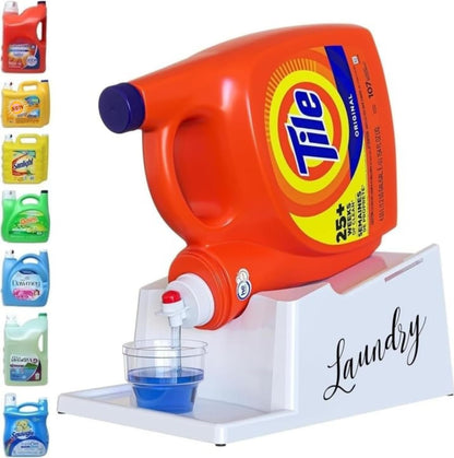 Skywin Liquid Laundry Detergent Holder Stand - 1 Pack - Black with Print | Easy Pouring, Rubber Feet, Angled Stand, Fabric Softener Dispenser for Laundry Room Organization & Storage