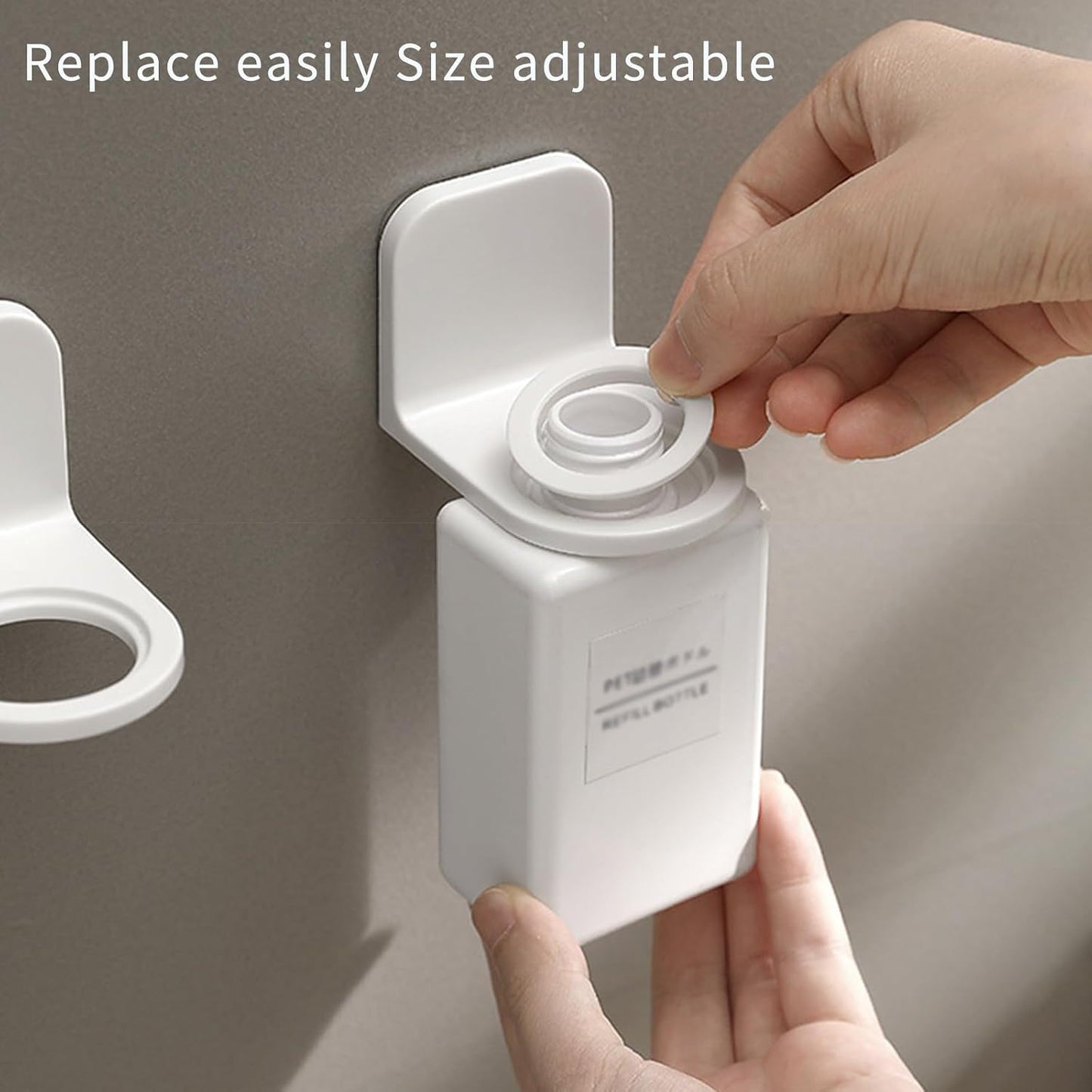 [Strong Adhesive] Shower Bottle Holder Wall Mounted, [Fits Most Pump Bottles] Drill-Free Soap Dispenser Rack for Bathroom & Kitchen, Minimalist Lotion & Shampoo Hook with 2 Size Adapter Rings - 1pcs