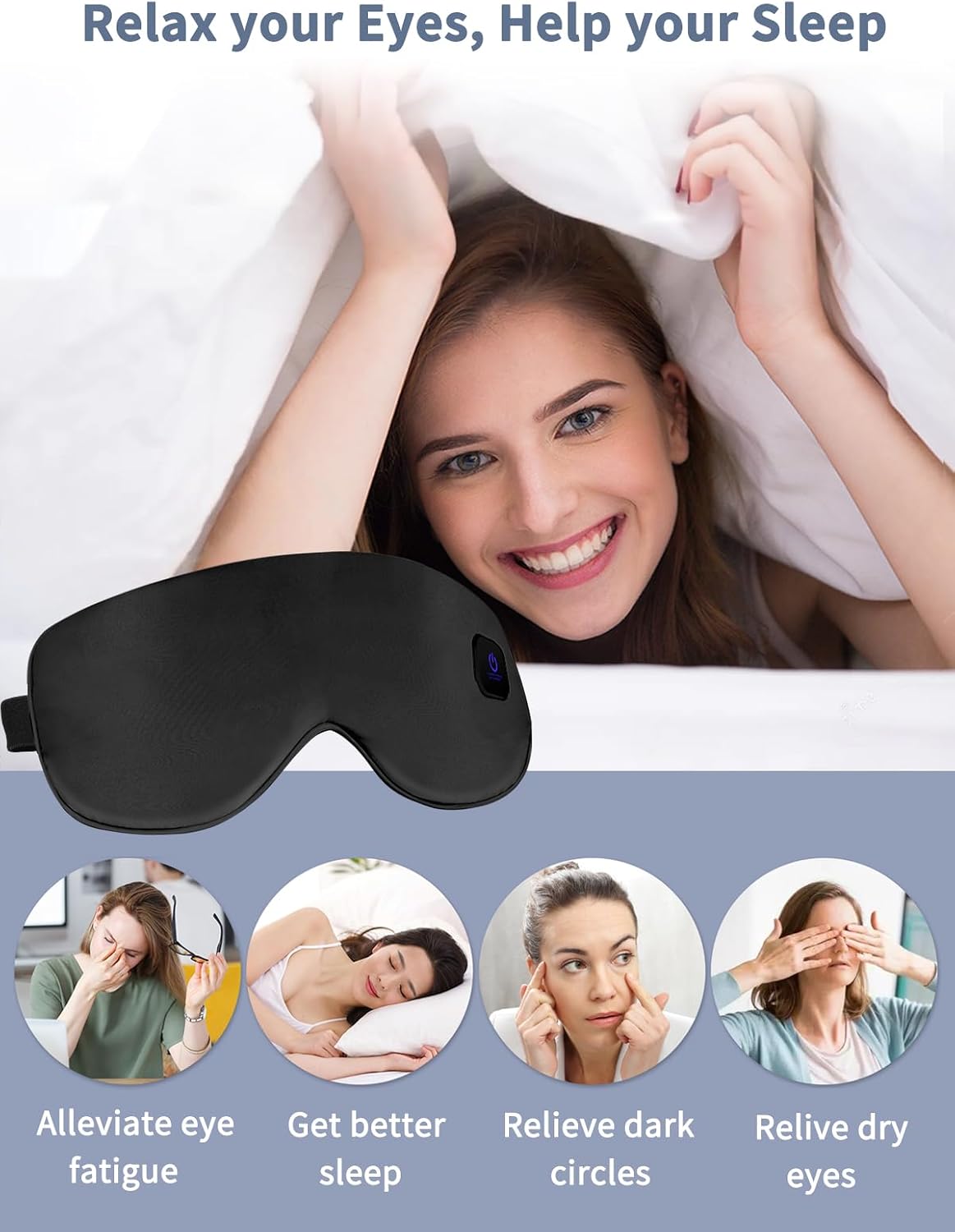 Dearan Upgraded 3 Temperature Modes Silk Heated Eye Mask Cordless,Rechargeable Warm Eye Heating Pad No Pressure for Dry Eyes, Sleep Eye Mask Christmas Gift for Men Women