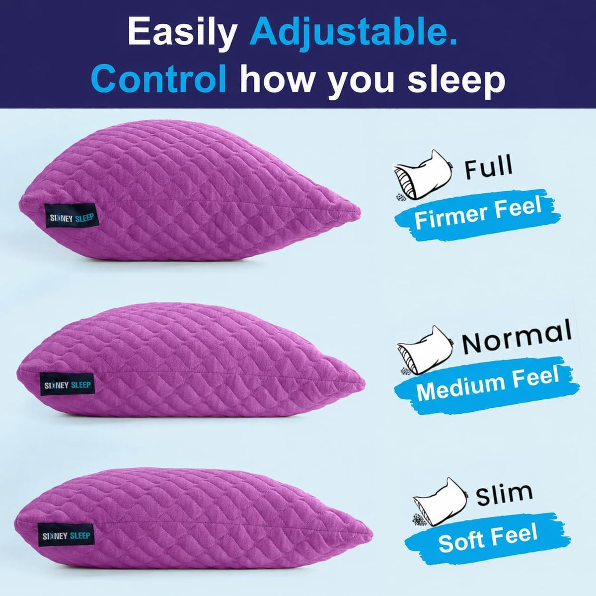 Sidney Sleep Adjustable Curved Pillows for Neck and Shoulder Support with Extra Shredded Fill - Cervical Contour Pillow for Side and Back Sleepers - Queen Size 19" x 29" CertiPUR-US Certified (White)