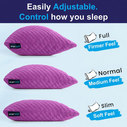 Sidney Sleep Adjustable Curved Pillows for Neck and Shoulder Support with Extra Shredded Fill - Cervical Contour Pillow for Side and Back Sleepers - Queen Size 19" x 29" CertiPUR-US Certified (White)