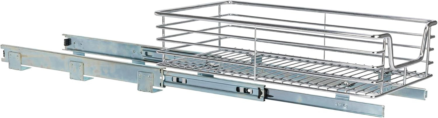 Household Essentials Glidez Multipurpose Chrome-Plated Steel Pull-Out/Slide-Out Storage Organizer for Cookware and Bakeware - 2-Tier Design - Fits Standard Size Cabinet or Shelf, Chrome