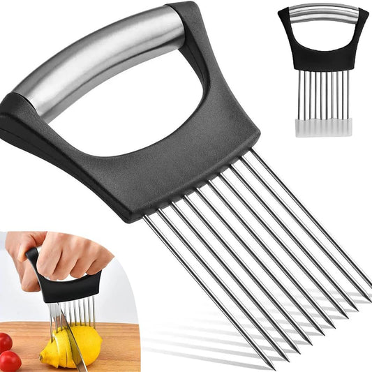 Large Onion Holder for Slicing, Stainless Steel Onion Slice Holder Lemon Slicer Cutter for Slicing, Food Slicer Vegetable Chopper Cutter Assistant Tool forSlicing Meat Lemon Potato Tomato (10Pin-1Pcs)
