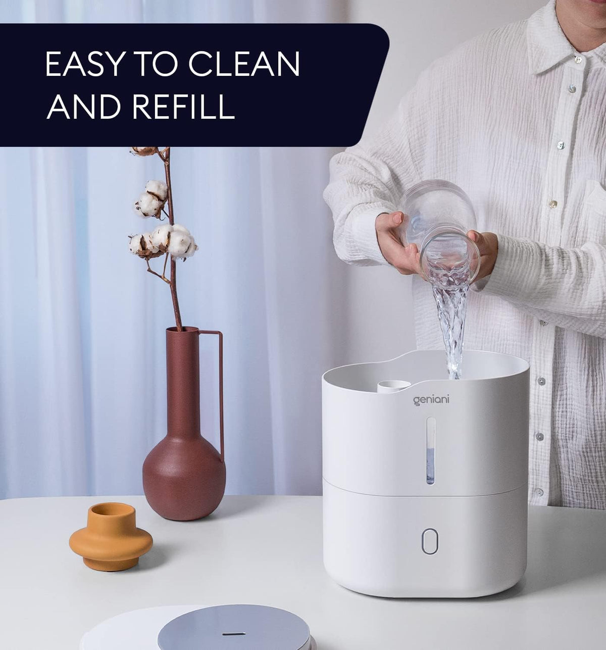 GENIANI Cool Mist Air Humidifiers for Bedroom, Plants, and Large Rooms - Quiet Humidifiers for Baby Room with Auto Shut Off & Night Light (3.9L, White)