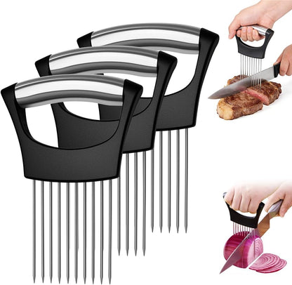 Stainless Steel Onion Holder for Slicing, Onion Slicer and Cutter, Kitchen Utensil for Onions, Tomatoes, Avocados, Eggs, Meat and Vegetables (4Pcs)