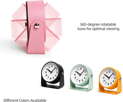 3.5" Analog Alarm Clock, Small Retro Desk Clock Battery Operated, Silent Metal Table Clock with Light for Living Room Decor,Bedroom,Bedside,Shelf, Adjustable Angle Snooze Clock for Adults Elderly