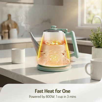 Hazel Quinn Electric Kettle, 1L/34oz Small Tea Kettle - Pearl White | 800W Fast Boil, 304 Stainless Steel Interior, Double-Wall Cool Touch, Gooseneck Spout, Auto Shut-Off, BPA-Free Cordless Home