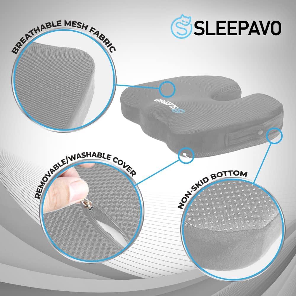Sleepavo Office Chair Cushion, Seat Cushion for Tailbone Pain Relief Butt