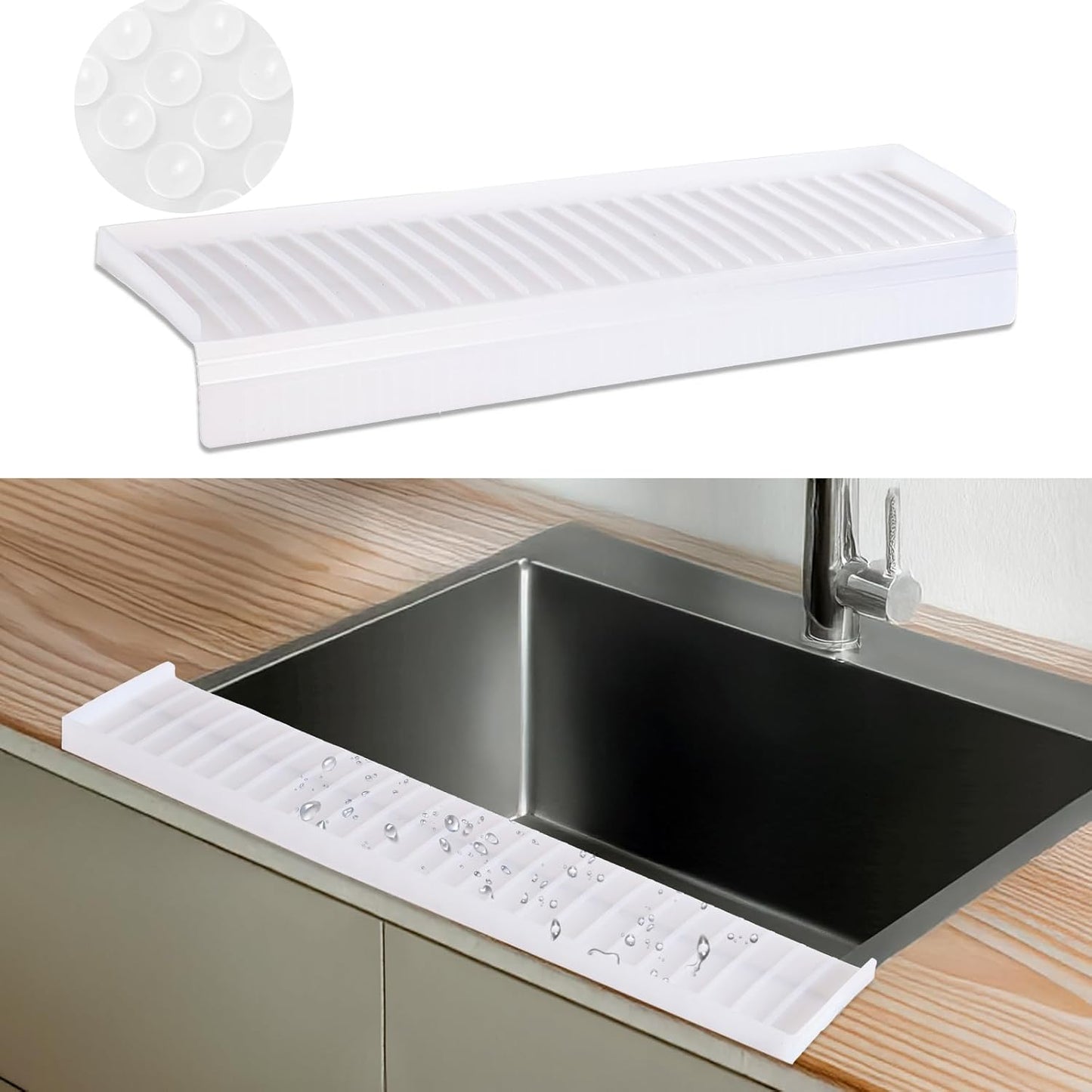Sink Edge Protector with Suction Cup 14" 20" 24" 30", Silicone Sink Splash Guard for Kitchen & Bathroom, Protect Countertop from Scratches, Stains, for Stainless Steel Granite Quartz-Grey