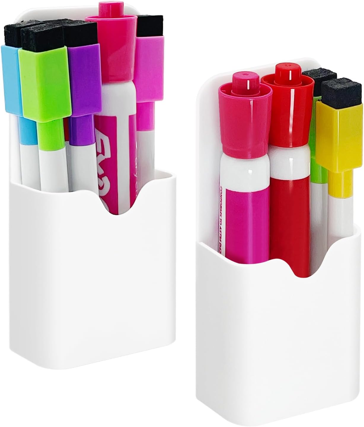 2 PCS Magnetic Pen Marker Holder, Magnetic Dry Erase Marker Holder, Magnet Pen Pencil Storage for Fridge, Whiteboard, School, Office, Home, White