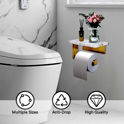 Toilet Paper Holder with Natural Marble Shelf for Bathroom Washroom,Wall Mounted Tissue Holder Suitable for Mega Roll (Brushed Nickel,Small 6.7 * 4.3 in)