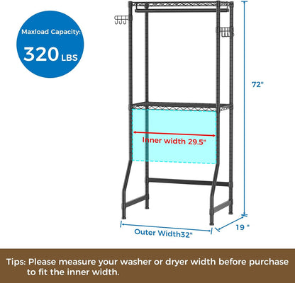Golpart Laundry Organizer Shelves Over the Washer and Dryer Storage Shelf | Heavy Duty Laundry Room Organization Clothes Drying Rack Adjustable Height Wire Shelving and Wire Basket with Hanger Rod