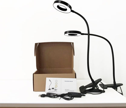 Clamp on Lamp, Desk Lamps, 8W Clip Light, Warm & Daylight & White Light 3 Colors, 10 Dimmable Illumination Modes (2 Pack)