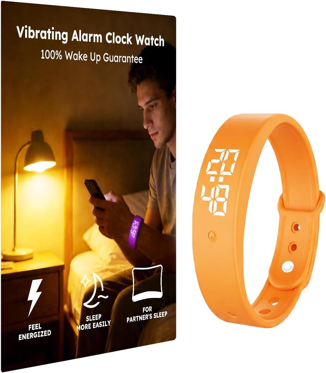 Vibrating Alarm Clock Watch for Heavy Sleepers, Silent Wake Up Bracelet & Smart Wristband, Wearable Vibration Wrist Alarm, Non-Audible Sleep Wristband for Men & Women