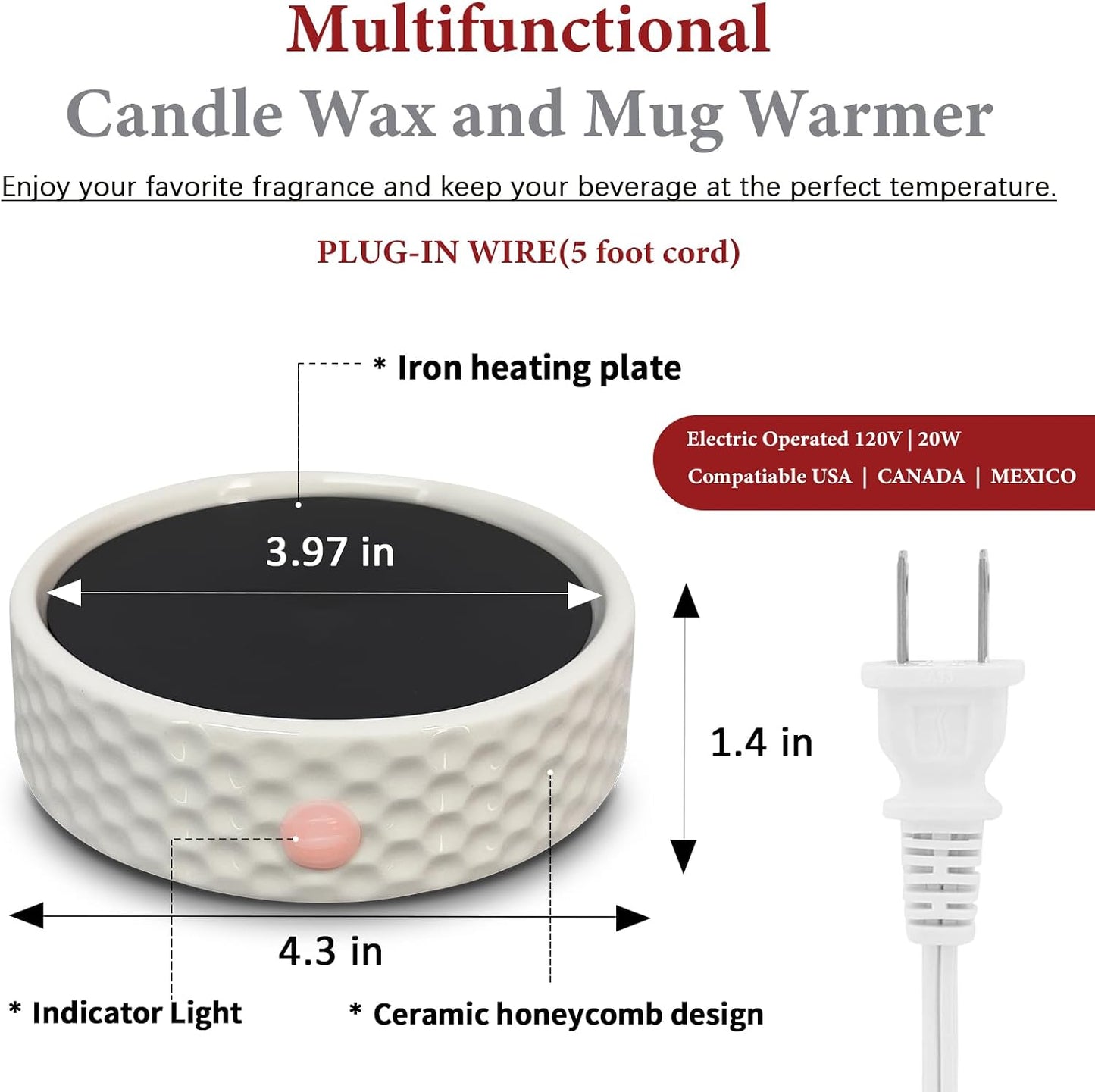 Electric Large Candle Warmer Plate - Ceramic Candle Wax Warmers Timer Adjust Fragrance Intensity Auto Shut Off for Home Office, Aromatherapy Fragrance and Heating Beverage, Milk, Tea, Hot Chocolate