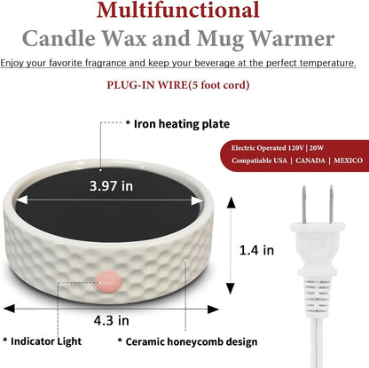 Electric Large Candle Warmer Plate - Ceramic Candle Wax Warmers Timer Adjust Fragrance Intensity Auto Shut Off for Home Office, Aromatherapy Fragrance and Heating Beverage, Milk, Tea, Hot Chocolate