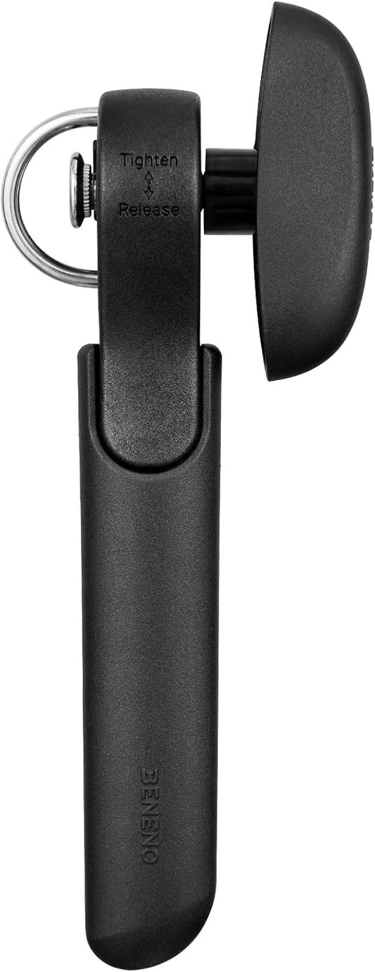 Beneno Side Cut Manual Can Opener, Smooth Cut with No Sharp Edges, Black | Premium Sharp DC53 Steel Blade, Soft Non-Slip Grip & Effortless Easy-Turn Knob
