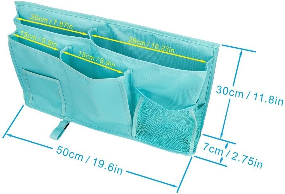 Large Pocket Bedside, Hanging Storage Organizer for Books,Phones,Tablets,Accessory and TV Remote - Best for Headboards, Bed Rails, Dorm Rooms, Bunk Beds, Apartments, Bathrooms &Travel (Light blue)