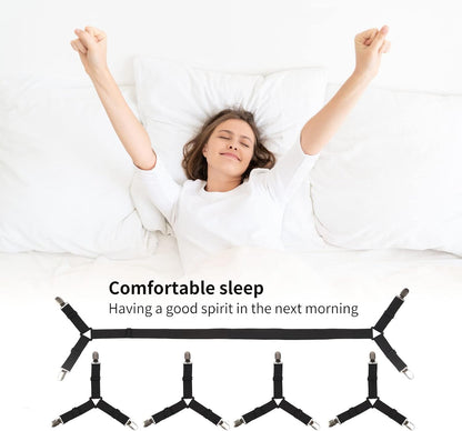 Luyena Bed Sheet Straps,4+1 Pcs Fitted Sheet Clips Holder,Upgraded Triangular Sheet Clip for Corner, Elastic Adjustable Sheet Strap for Mattress Cover, Sheet, Sofa Cushion 1(Black)