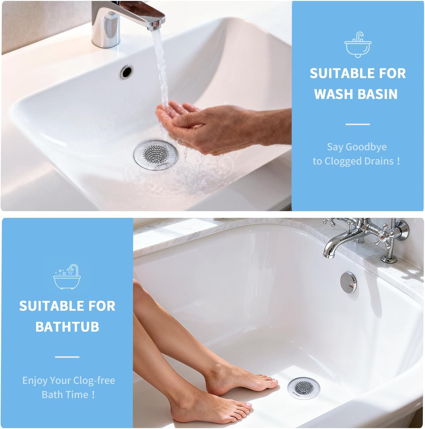 TRAPMATE Shower Drain Hair Catcher, 2.8" Bathtub Stopper Drain Strainer Kit | Easy Clean, Anti-Clogging, Fast Drainage, Anti-Slip, Reversible, No Rust, For Bathtub & Shower Drains, Small Size, Patented