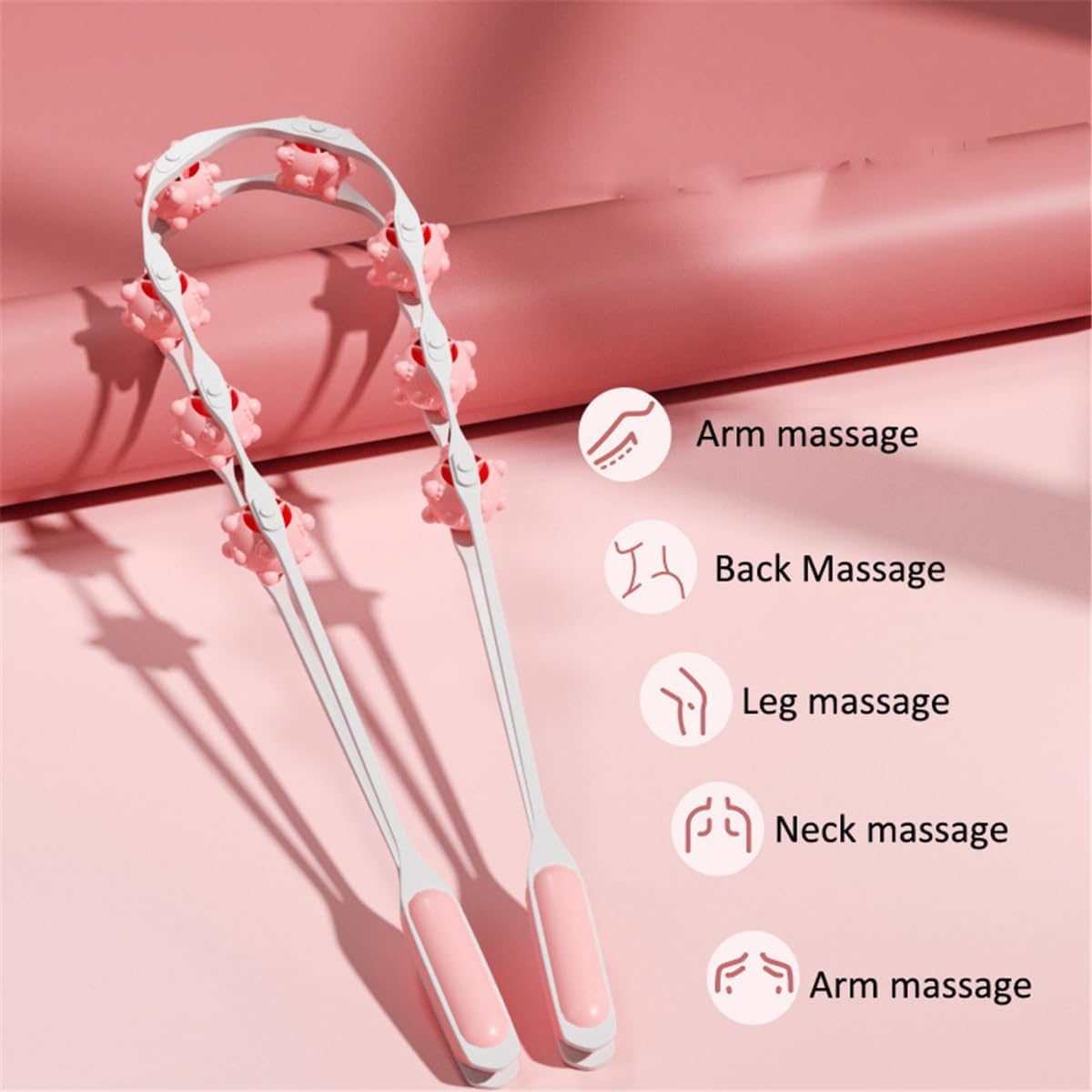 Manual Back Massage Roller Rope, Handheld Massage Ball Roller Anti Cellulite Massage Roller, Fascia Roller Manual Massage Strap for Back Neck Shoulder Waist Leg Muscle Exercise Massage Roller (Pink)