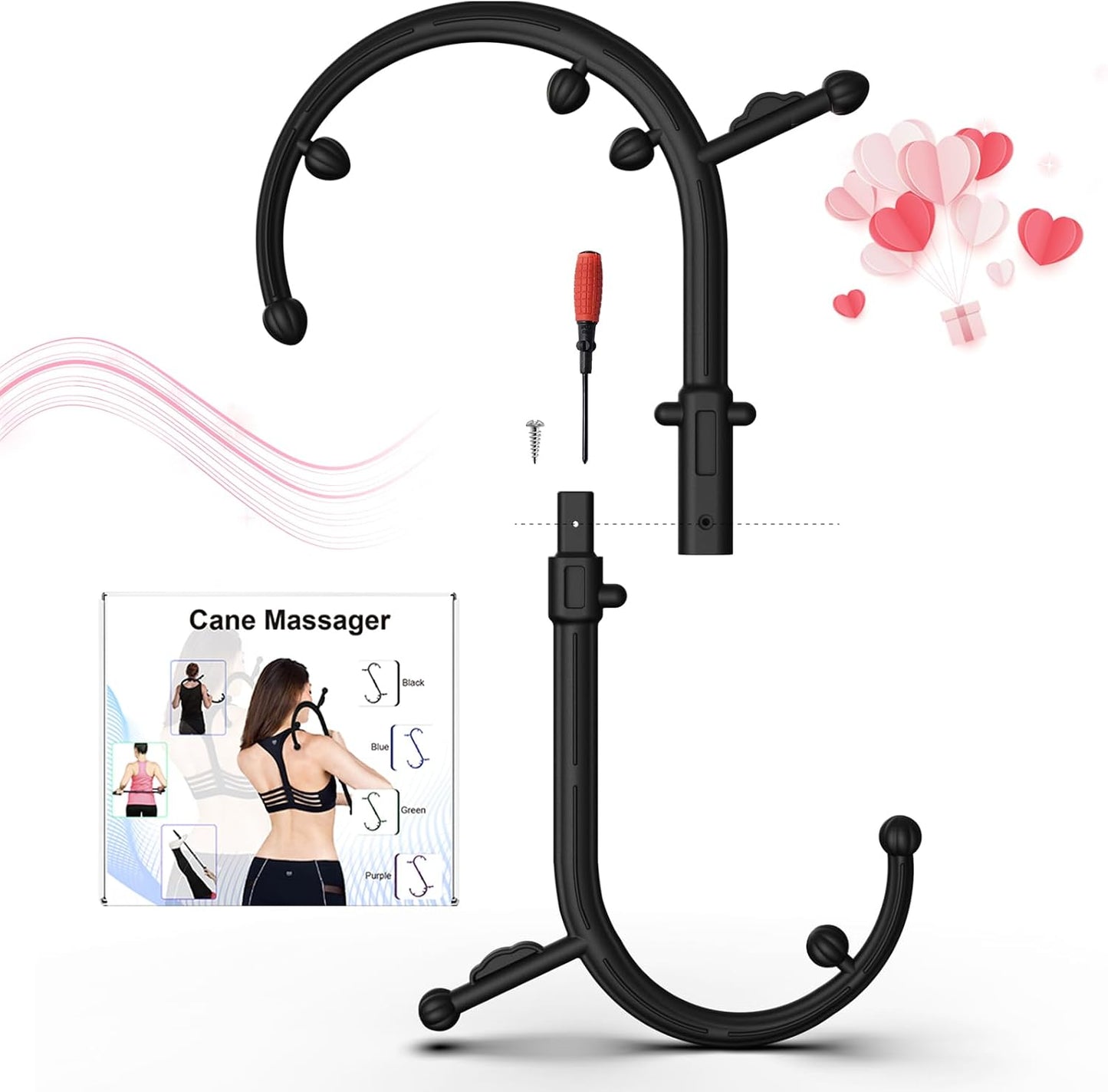 Back Massager for Pain Relief Deep Tissue - Massage Trigger Point Cane,Massage Stick for Pain Relief,Muscle Release Tool Self Massage Hook Cane for Women & Men(Black)