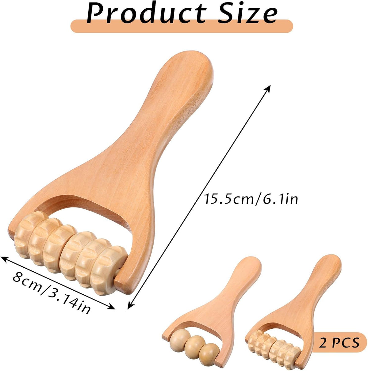 2Pcs Wooden Massage Roller Handheld Bead Massage Tool for Legs Body Feet Muscle Roller Stick