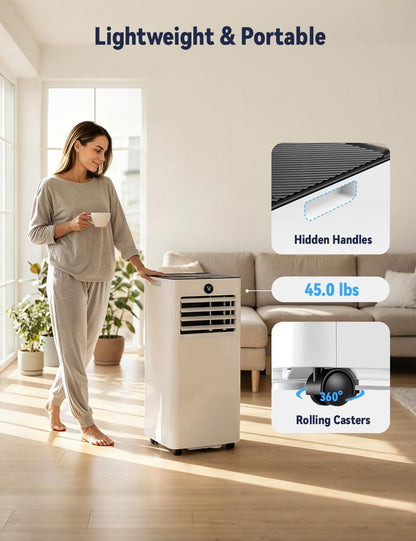 14000BTU Portable Air Conditioner, 4-in-1 700 Sq. Ft, Quiet for room | 14000BTU AC cools 700sq.ft, 4-in-1 cool/fan/dry/sleep, quiet, LED, remote, 24H timer, kit, for bed/office/dorm.