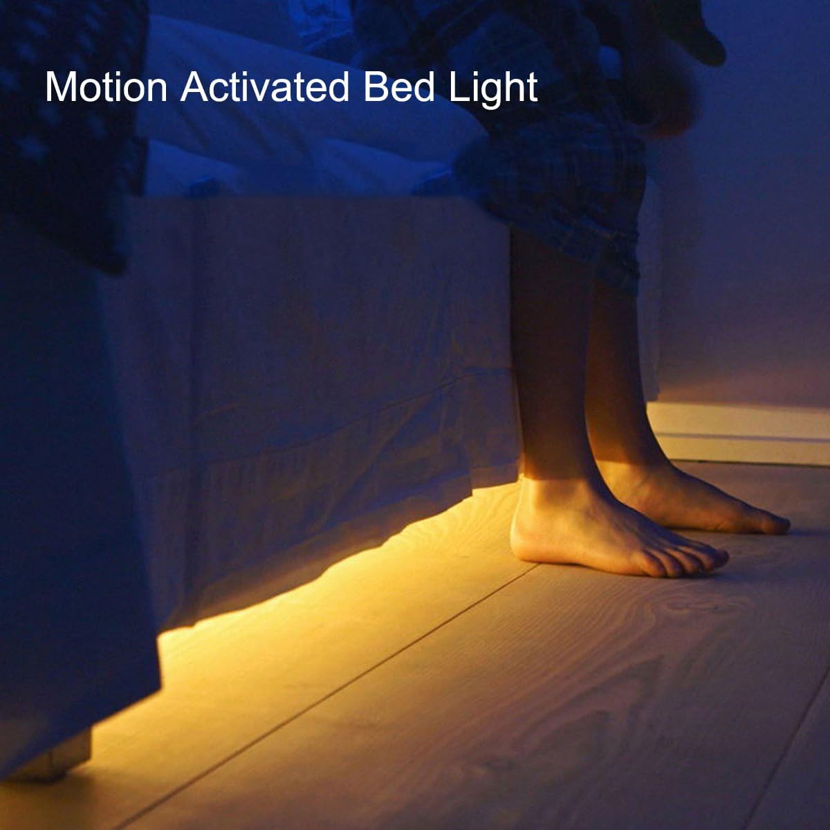 Cuttable Battery Operated Motion Sensor LED Light Strip Indoor 10 ft | Motion Sensored Activated Cordless Warm White LEDs Tape Lights for Bedroom Closet Under Bed Cabinet Counter Shelf Stair