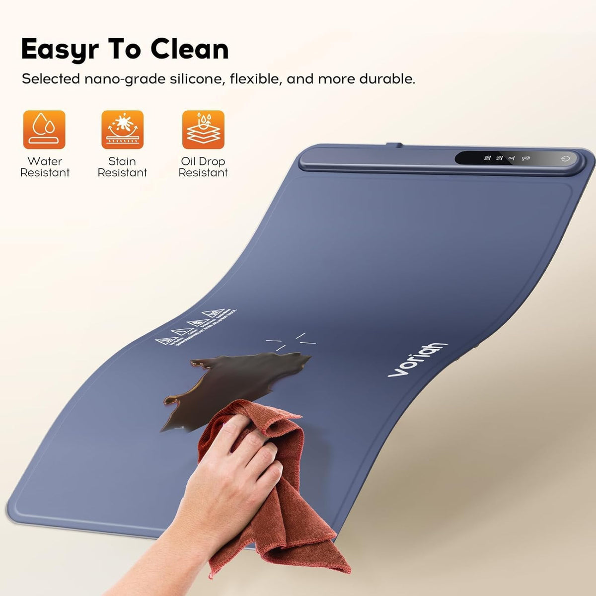 Warming Mat for Food, Voriah Electric Warming Tray with 3 Temp Settings & Auto Shut-Off, Food Warmer with Thick Silicone Surface to Keep Food Warm at Buffet, Parties, and Family Use（Dark Blue）