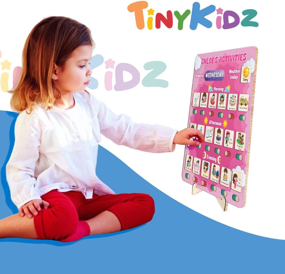 Daily Routine Chart for Kids, Visual Schedule, Routine Chart for Toddlers 3-5, Morning Bedtime Routine Chart for Toddlers, Wooden Chore Chart for Kids