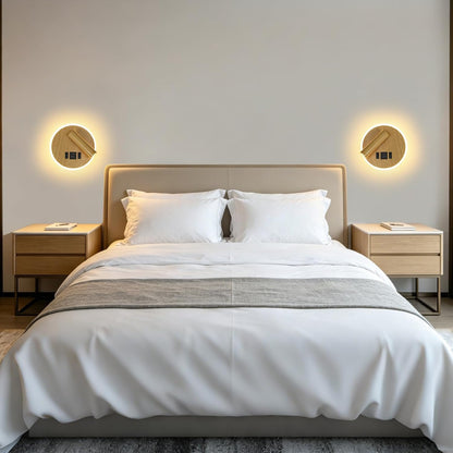 Plug in Wall Sconce with Wall Mounted Reading Lights with Switch | Wall Lamp for Bedroom with Charging Station USB C+A Ports,Bunk Bed Lights with 3W+9W Night Light,Walnut Color Reading Light