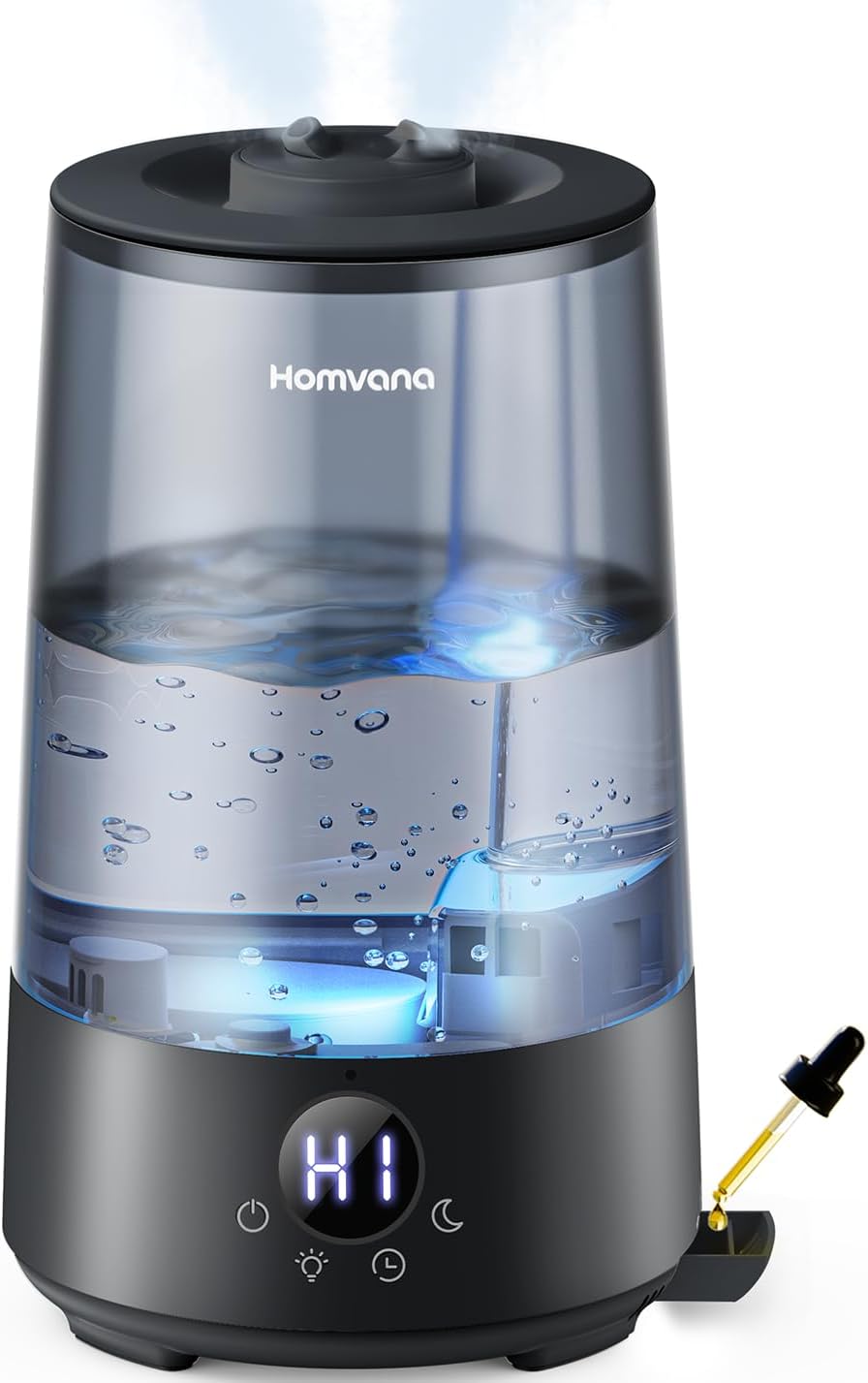 Homvana Top-Fill Cool Mist Humidifiers for Bedroom, Large Room(3.6L,Black)