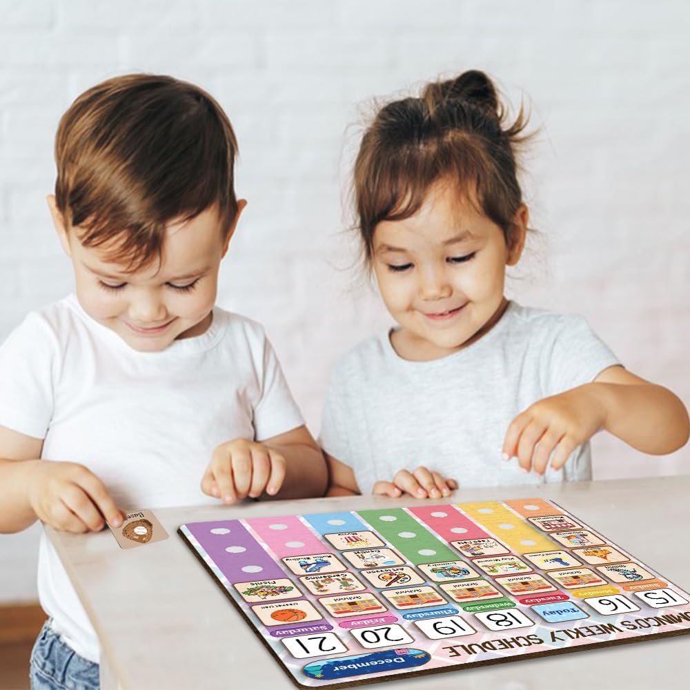 TinyKidz Wooden Daily Routine Chart 11x15, Schedule Board for Kids, Wooden Chore Chart for Kids, Responsibilities Chart for Toddlers, Morning Bedtime Routine for Toddlers