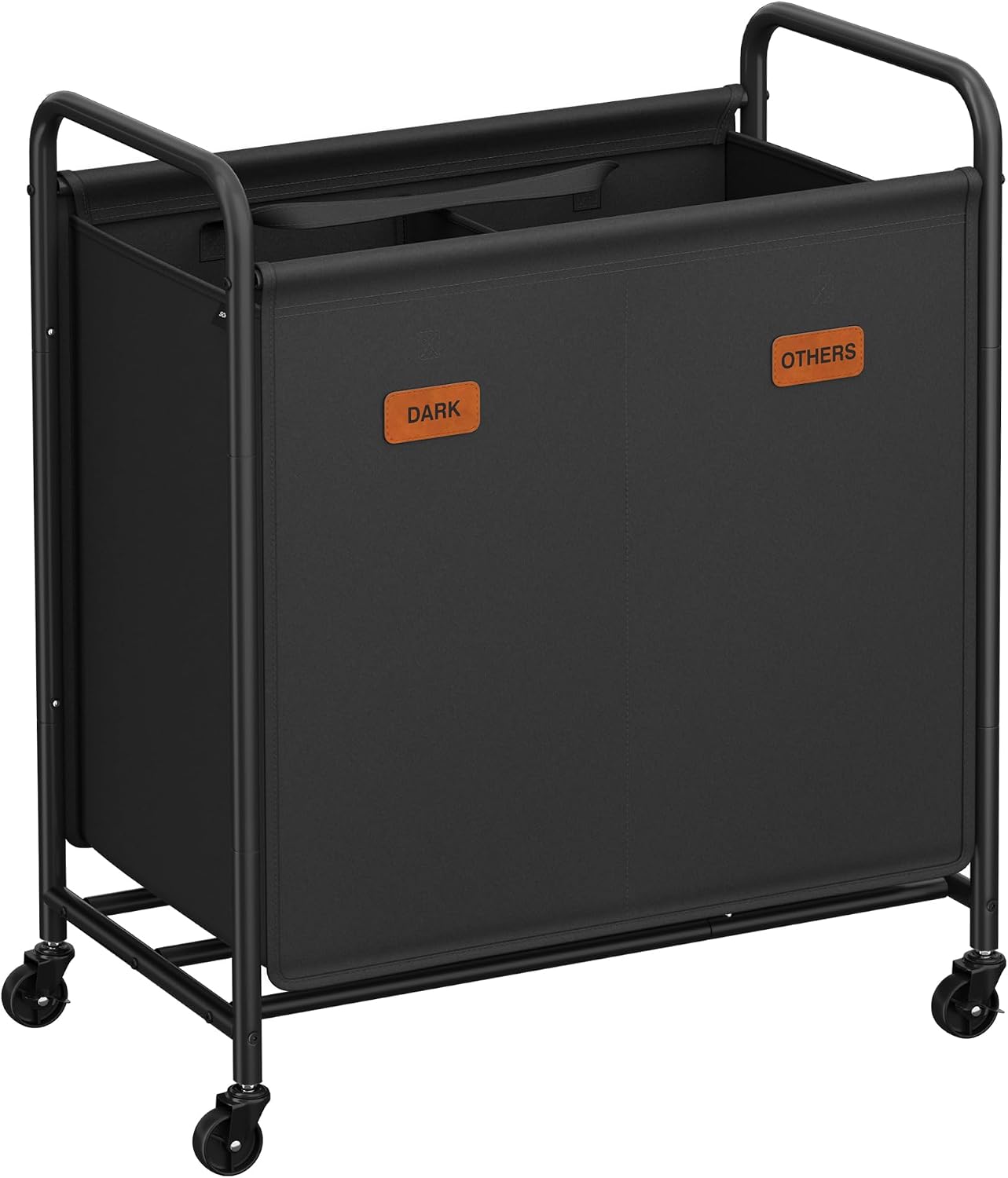 SONGMICS 2-Section Laundry Sorter, Laundry Hamper with Wheels, Rolling Clothes Hamper Cart with Large Capacity and Removable Bags, for Laundry Room, Bedroom, Bathroom, Ink Black URLS210B01 | Rolling Clothes Hamper Cart, Large Capacity, for Laundry Room,
