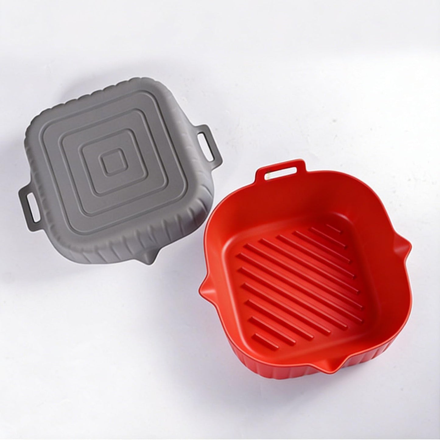 2 Pack Air Fryer Liners,8 Inch Silicone Airfryer Liners,Air Fryer Accessories,Reusable Baking Tray Oven Accessories,Replacement of Flammable Parchment Paper (Red Blue) (Black&Red&Blue)