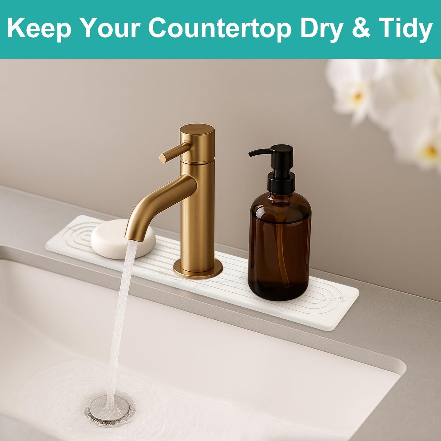 Fast Dry Stone Faucet Mat for Bathroom Sink Kitchen Counter Marble Trays | Small Diatomite Sink Splash Guard White Absorbent Tray Counter Quick Drying Stone Kitchen Diatomaceous Earth Around Faucet