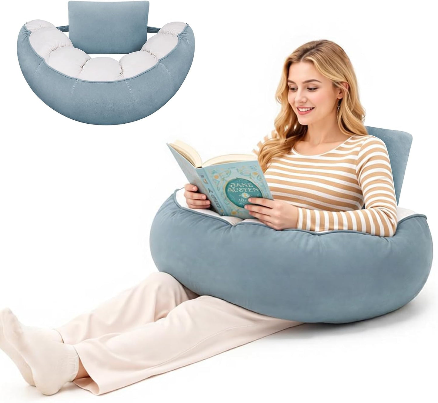 Ergonomic Reading Pillow with Arm & Back Support, U-Shaped | Long Round Lap Pillow, For Side Sleep, Crochet, Game, Work, Siting In Bed & Sofa, Short-pile Fabric, Memory Foam, Dark Grey