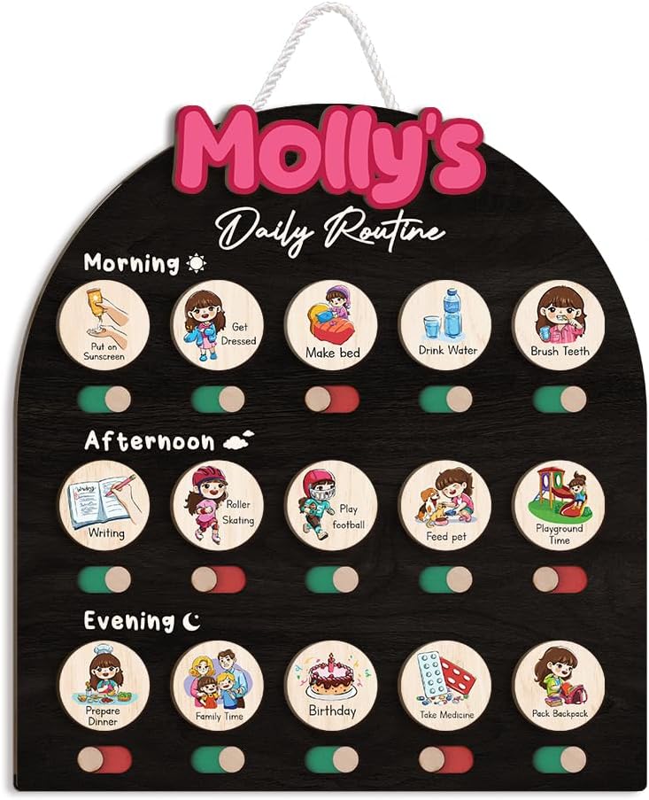 Wooden Daily Routine for Kids, Chore Chart for Toddler, Daily Responsibilities for Kids, Visual Schedule, Morning Bedtime Routine for Girls